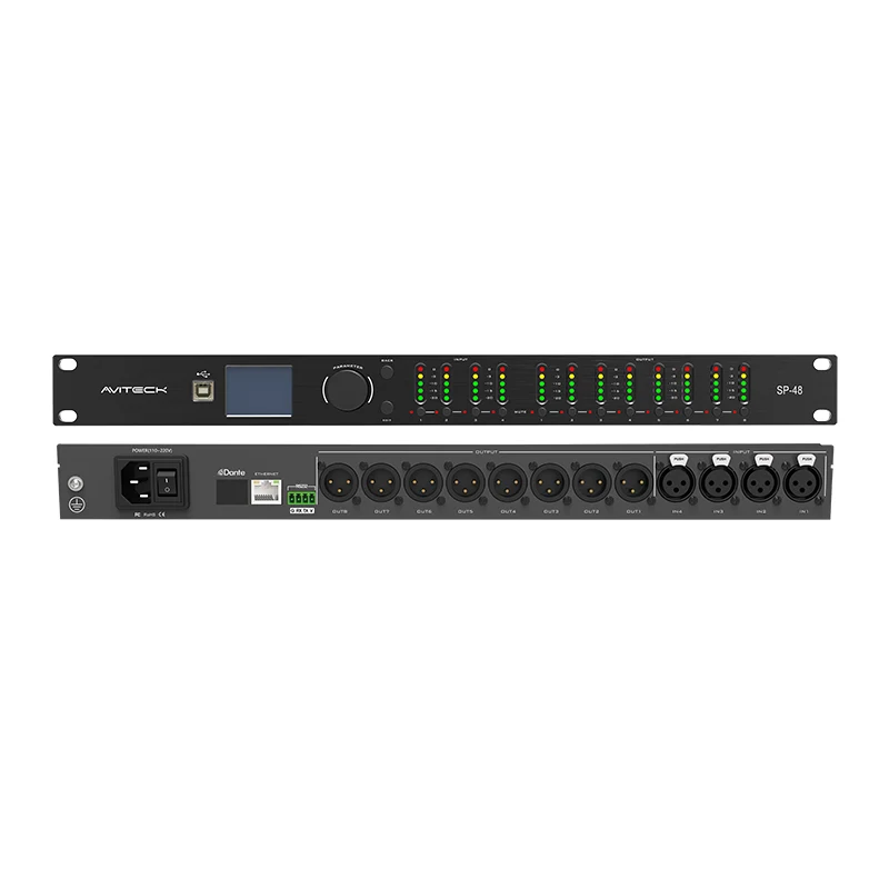In che modo un processore di gestione degli altoparlanti a 4 ingressi e 8 uscite migliora il controllo del sistema audio?